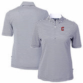 Cleveland Guardians Cutter & Buck Women's Virtue Eco Pique Stripe Top - Navy Tops