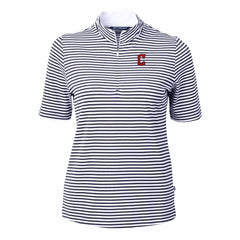 Cleveland Guardians Cutter & Buck Women's Virtue Eco Pique Stripe Top - Navy Tops