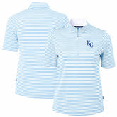 Kansas City Royals Cutter & Buck Women's Virtue Eco Pique Stripe Top - Powder Blue Tops