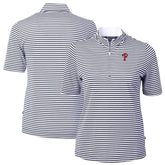 Philadelphia Phillies Cutter & Buck Women's Virtue Eco Pique Stripe Top - Navy Tops