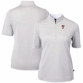 Philadelphia Phillies Cutter & Buck Women's Virtue Eco Pique Stripe Top - Gray Tops