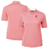 Philadelphia Phillies Cutter & Buck Women's Virtue Eco Pique Stripe Top - Red Tops