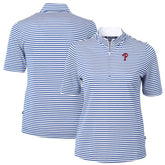 Philadelphia Phillies Cutter & Buck Women's Virtue Eco Pique Stripe Top - Blue Tops