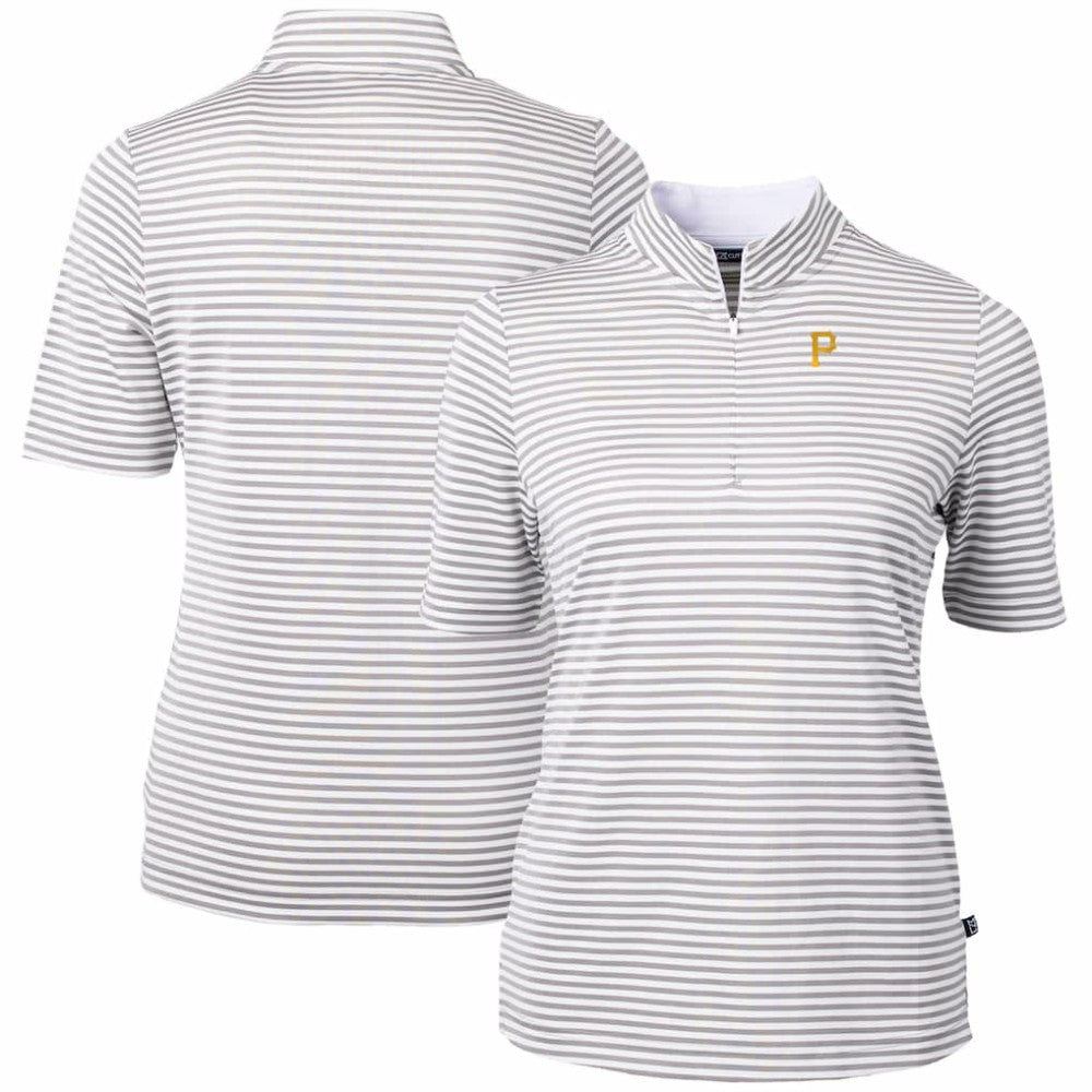 Pittsburgh Pirates Cutter & Buck Women's Virtue Eco Pique Stripe Top - Gray Tops