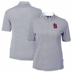 St. Louis Cardinals Cutter & Buck Women's Virtue Eco Pique Stripe Top - Navy Tops