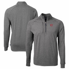 Cincinnati Reds Cutter & Buck Big & Tall Adapt Eco Knit Stretch Recycled Quarter-Zip Pullover Top - Heather Black Pullover
