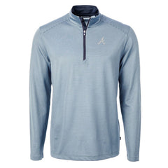 Atlanta Braves Cutter & Buck Virtue Eco Pique Micro Stripe Big & Tall Recycled Quarter-Zip Pullover Top - Light Blue/Navy Pullover