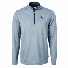 Kansas City Royals Cutter & Buck Virtue Eco Pique Micro Stripe Big & Tall Recycled Quarter-Zip Pullover Top - Light Blue/Navy Pullover