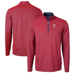 Philadelphia Phillies Cutter & Buck Virtue Eco Pique Micro Stripe Big & Tall Recycled Quarter-Zip Pullover Top - Red/Navy Pullover