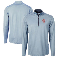 St. Louis Cardinals Cutter & Buck Virtue Eco Pique Micro Stripe Big & Tall Recycled Quarter-Zip Pullover Top - Light Blue/Navy Pullover