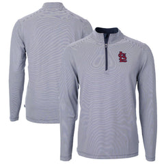 St. Louis Cardinals Cutter & Buck Virtue Eco Pique Micro Stripe Big & Tall Recycled Quarter-Zip Pullover Top - Navy/White Pullover