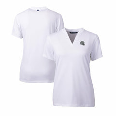 Las Vegas Raiders Cutter & Buck Women's Helmet Logo DryTec Forge Stretch V-Neck Blade Top White