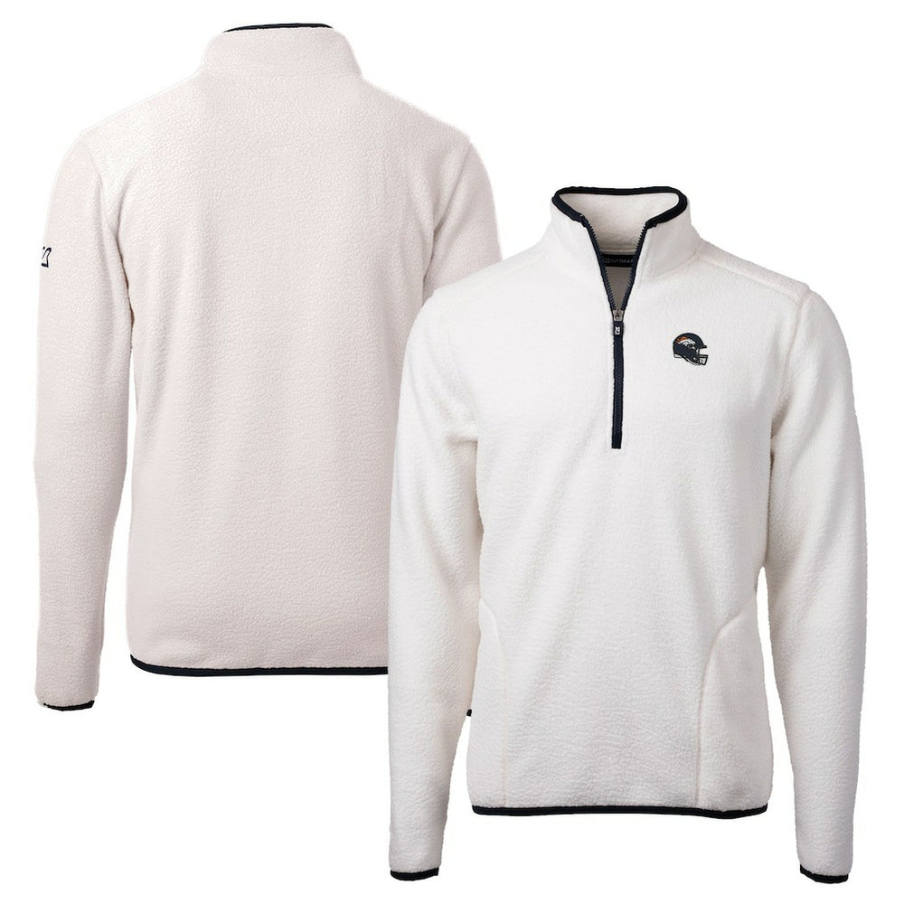Denver Broncos Cutter & Buck Helmet Cascade Eco Sherpa Fleece Quarter-Zip Pullover Jacket White