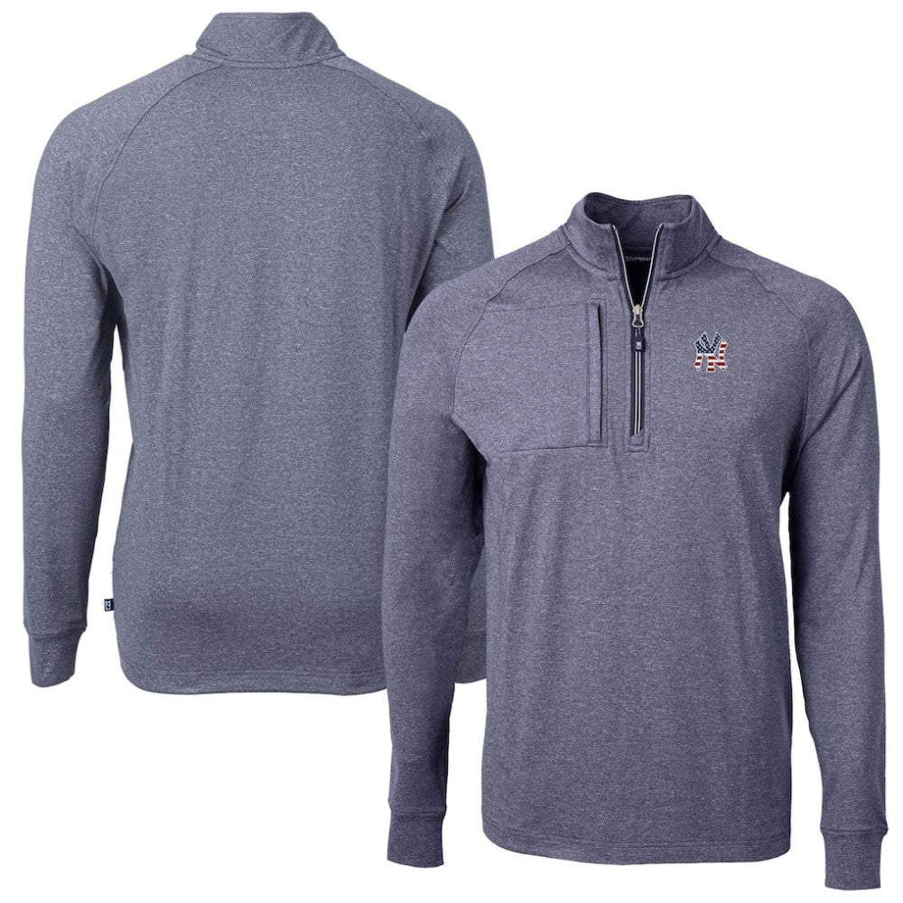 New York Yankees Cutter & Buck Americana Logo Big & Tall Adapt Eco Knit Stretch Recycled Quarter-Zip Pullover Top - Heather Navy Pullover