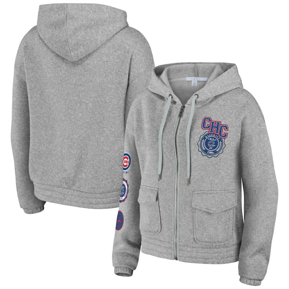 Chicago Cubs WEAR by Erin Andrews Women's Full-Zip Hoodie - Gray Hoodies