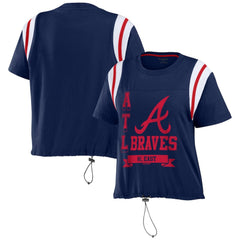 Atlanta Braves WEAR by Erin Andrews Women's Cinched Colorblock T-Shirt - Navy T-shirts