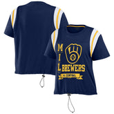 Milwaukee Brewers WEAR by Erin Andrews Women's Cinched Colorblock T-Shirt - Navy T-shirts