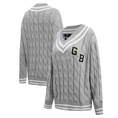 Green Bay Packers Pro Standard Women's Prep V-Neck Pullover Sweater Heather Gray