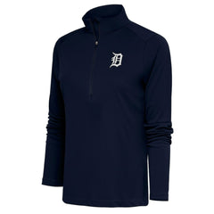 Detroit Tigers Antigua Women's Brushed Metallic Tribute Half-Zip Pullover Top - Navy Pullover