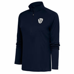 Milwaukee Brewers Antigua Women's Brushed Metallic Tribute Half-Zip Pullover Top - Navy Pullover