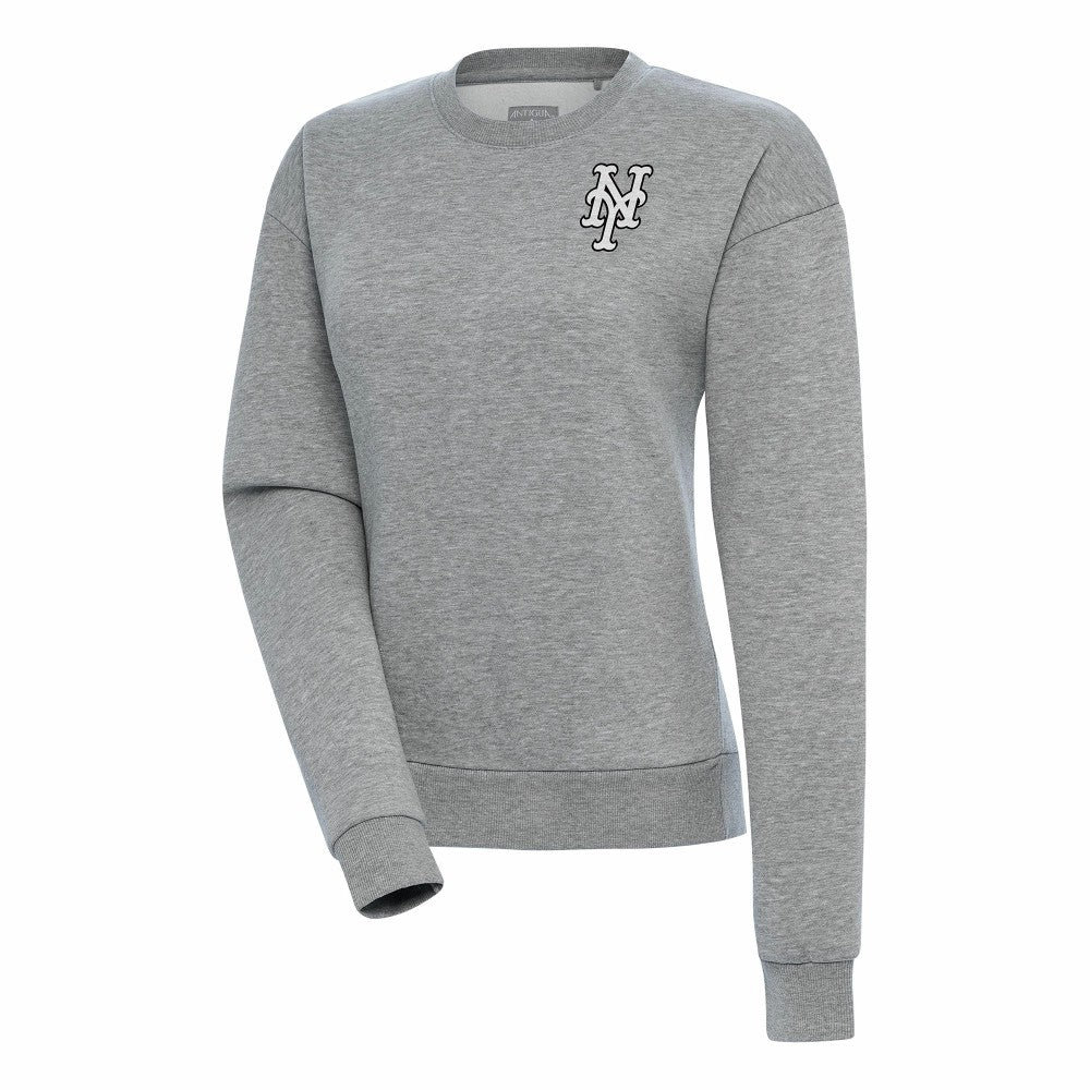 New York Mets Antigua Women's Brushed Metallic Victory Pullover Sweatshirt - Heather Gray Pullover