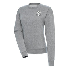 New York Yankees Antigua Women's Brushed Metallic Victory Pullover Sweatshirt - Heather Gray Pullover