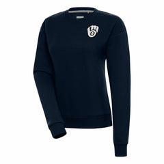 Milwaukee Brewers Antigua Women's Brushed Metallic Victory Pullover Sweatshirt - Navy Pullover