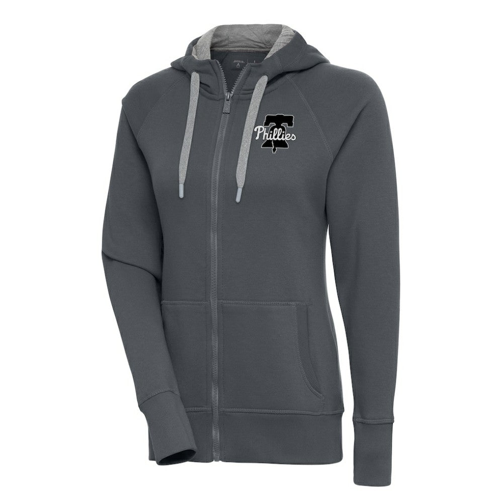 Philadelphia Phillies Antigua Women's Brushed Metallic Victory Full-Zip Hoodie - Charcoal Hoodies