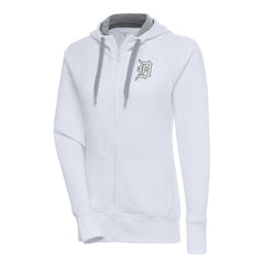 Detroit Tigers Antigua Women's Brushed Metallic Victory Full-Zip Hoodie - White Hoodies