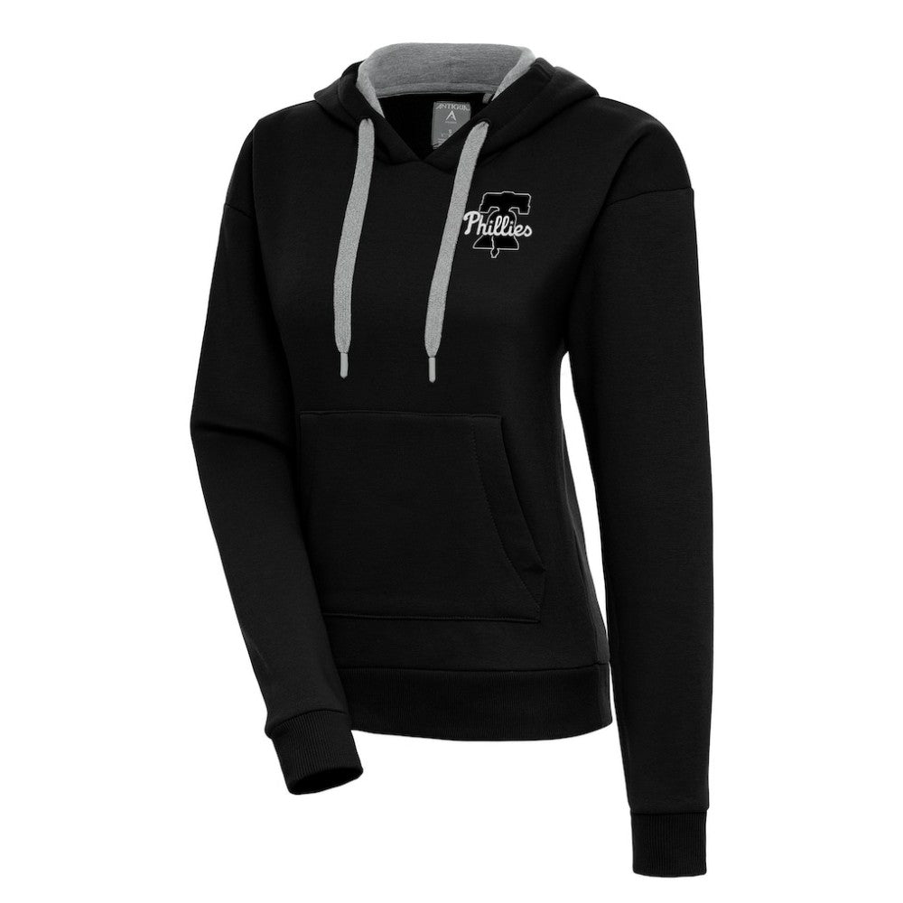 Philadelphia Phillies Antigua Women's Brushed Metallic Victory Pullover Hoodie - Black Hoodies