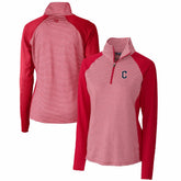 Cleveland Guardians Cutter & Buck Women's DryTec Forge Tonal Stripe Half-Zip Top - Red Tops