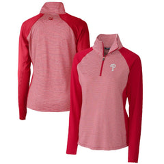 Philadelphia Phillies Cutter & Buck Women's DryTec Forge Tonal Stripe Half-Zip Top - Red Tops