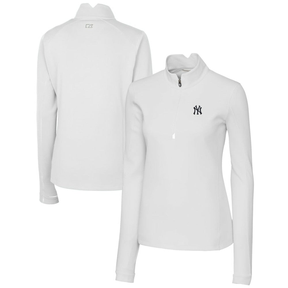 New York Yankees Cutter & Buck Women's DryTec Traverse Stretch Quarter-Zip Pullover Top - White Pullover