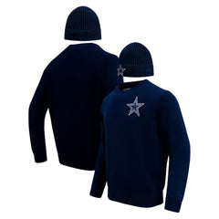 Dallas Cowboys Pro Standard Crewneck Pullover Sweater & Cuffed Knit Hat Box Gift Set Navy