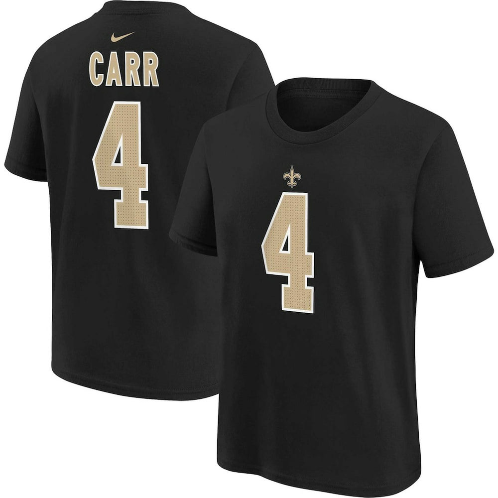 Derek Carr New Orleans Saints Youth Player Name & Number T-Shirt Black