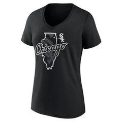 Chicago White Sox Women's Hometown Sox State V-Neck T-Shirt - Black T-shirts
