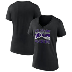 Colorado Rockies Women's Hometown Mountain Scene V-Neck T-Shirt - Black T-shirts