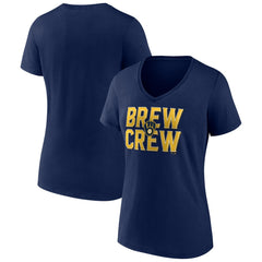 Milwaukee Brewers Women's Hometown Brew Crew Fancy V-Neck T-Shirt - Navy T-shirts