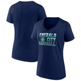 Seattle Mariners Women's Hometown Emerald Baseball V-Neck T-Shirt - Navy T-shirts