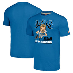 Aidan Hutchinson Detroit Lions Homage Unisex Caricature Player Tri-Blend T-Shirt Blue