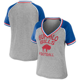 Buffalo Bills WEAR by Erin Andrews Women's Cropped Raglan Throwback V-Neck T-Shirt Heather Gray