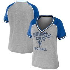 Indianapolis Colts WEAR by Erin Andrews Women's Cropped Raglan Throwback V-Neck T-Shirt Heather Gray