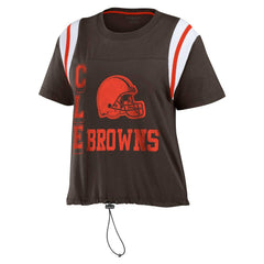 Cleveland Browns WEAR by Erin Andrews Women's Cinched Colorblock T-Shirt Brown