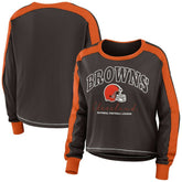 Cleveland Browns WEAR by Erin Andrews Women's Color Block Modest Crop Long Sleeve T-Shirt Brown/Orange