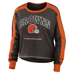 Cleveland Browns WEAR by Erin Andrews Women's Color Block Modest Crop Long Sleeve T-Shirt Brown/Orange