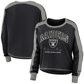 Las Vegas Raiders WEAR by Erin Andrews Women's Color Block Modest Crop Long Sleeve T-Shirt Black/Silver