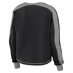 Las Vegas Raiders WEAR by Erin Andrews Women's Color Block Modest Crop Long Sleeve T-Shirt Black/Silver