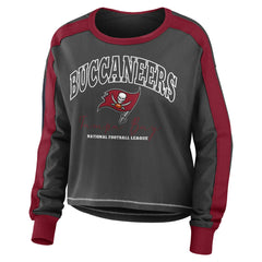 Tampa Bay Buccaneers WEAR by Erin Andrews Women's Color Block Modest Crop Long Sleeve T-Shirt Pewter/Red