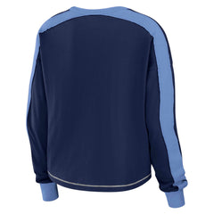 Tennessee Titans WEAR by Erin Andrews Women's Color Block Modest Crop Long Sleeve T-Shirt Navy/Light Blue
