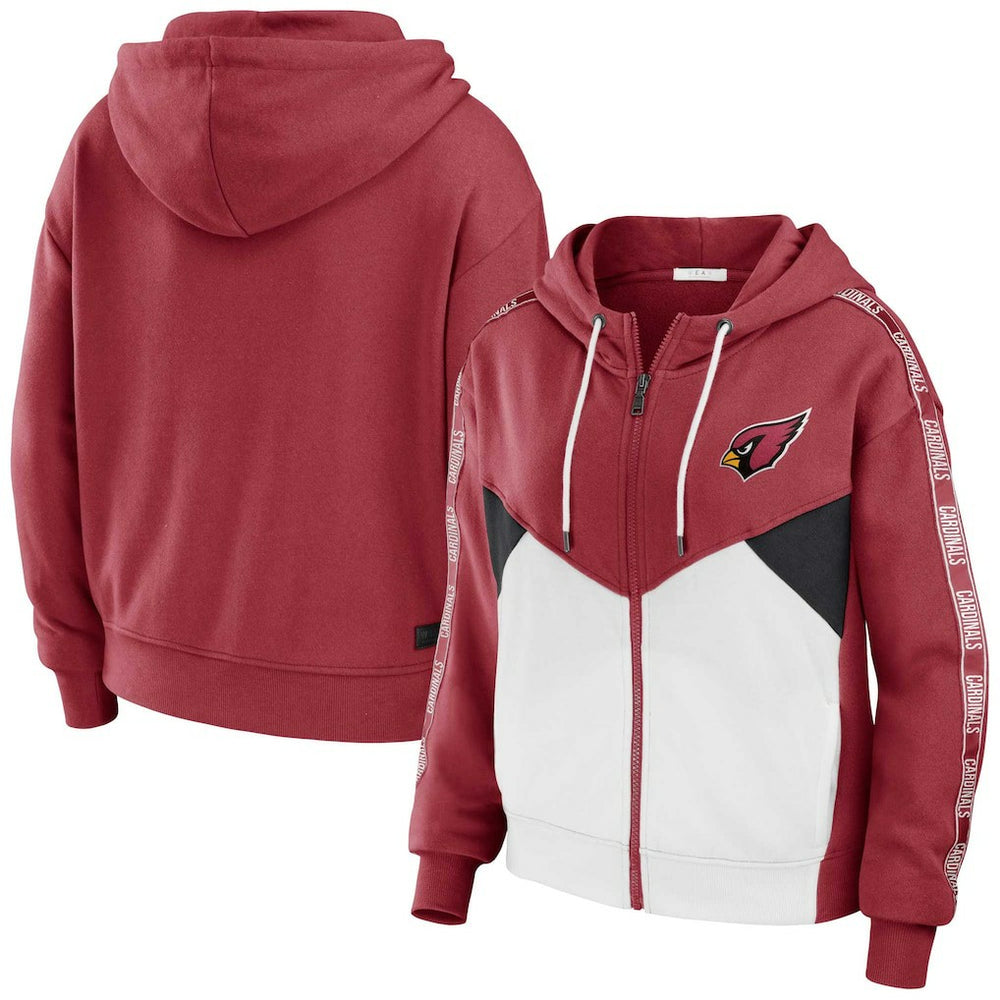Arizona Cardinals WEAR by Erin Andrews Women's Color Block Light Weight Modest Crop Full-Zip Hoodie Cardinal/White